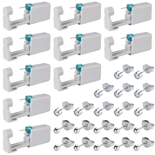 10 Piezas Pistola Piercing, Pistolas Desechables Para Perforar Orejas Pistola Pendientes Oreja Sin Dolor con Pendientes de Acero Inoxidable, Seguro y Estéril, para Niñas, Mujeres y Hombres