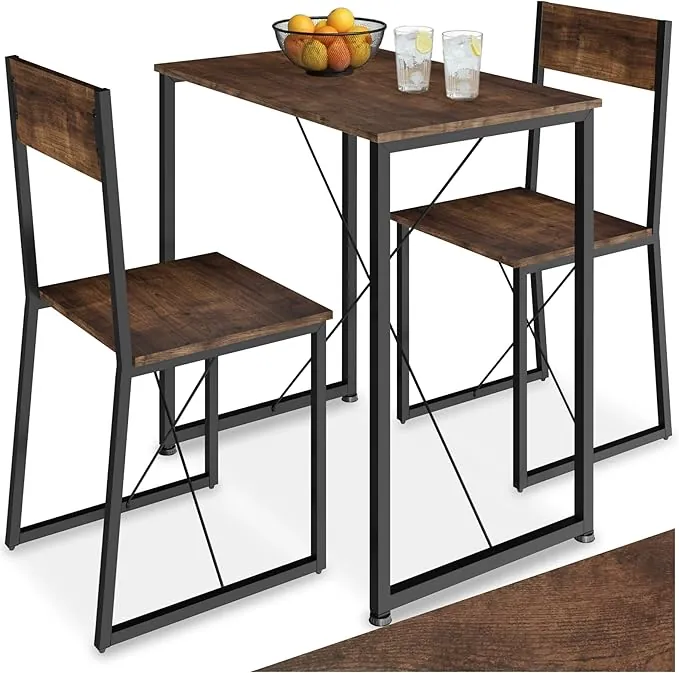 tectake® Conjunto de Comedor, Juego de Dos sillas y Mesa para el salón, Conjunto de Asientos para la Cocina, Set de Muebles de Interior (Madera Industrial Oscura, rústica)
