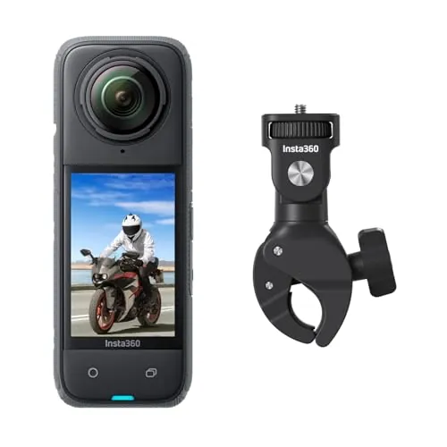 Insta360 X4 Paquete de Manillar Motero - Cámara de acción Impermeable 8K 360, Vídeo 4K Gran Angular, Efecto Selfie Stick Invisible, Protectores de Lente Extraíbles, 135 Min Batería, Edición IA