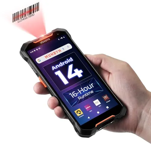 MUNBYN 2026 Nuevo Escáner de Código de Barras Android 14 Actualizable a 18, PDA Móvil 4GB + 128GB, Motor de escaneo Compatible con Zebra SE4710 1D/2D/QR Code, Resistente a Caídas de 2m, AS01