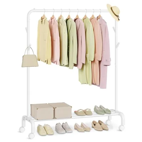 SONGMICS Burro para Ropa, con Ruedas, Tubo de Acero, Carga de 50 kg