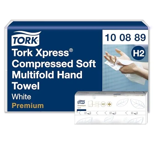 Tork Xpress Toallas de Mano Entreplegadas Suaves Comprimidas Blanco H2, Premium, 2 capas, Plegado en Z, Absorbentes, 12×225 hojas, 100889
