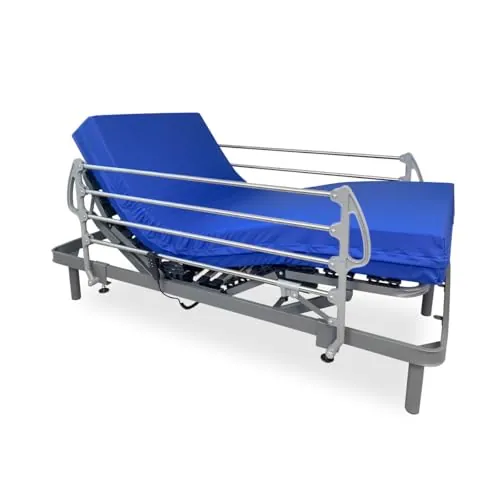 DUÉRMETE ONLINE - Pack Cama Eléctrica Articulada Reforzada Ergomedic Pro + Colchón Sanitario Viscoelástico Sanivisco + Barandillas INOX, 105x190