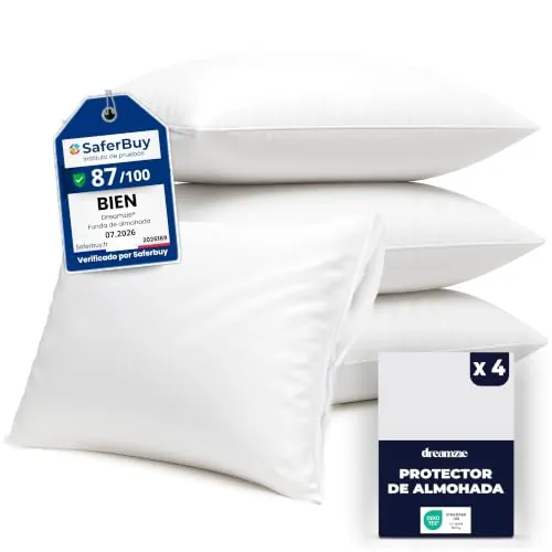 Dreamzie - Protector Almohada 40x70 cm Impermeable - Lavable 90°C - Pack x4