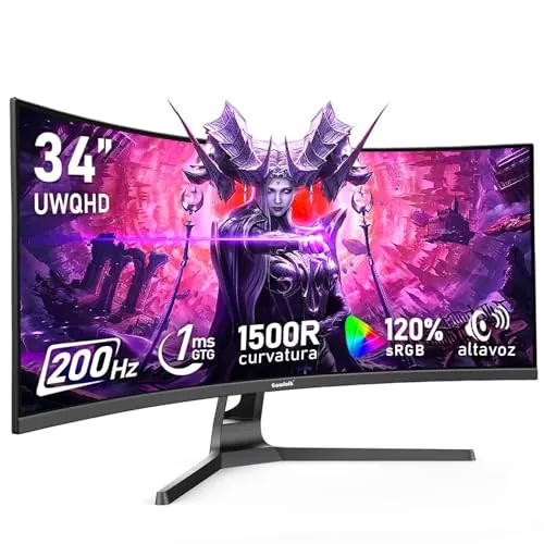 Gawfolk Monitor Gaming Curvo 34 Pulgadas, UWQHD, 3440×1440p, 200Hz | Pantalla ultraancha, curvatura 1500R, 120% sRGB, sinc. adaptativa, altavoces integrados, HDMI2.0/DP1.4, montaje VESA, negro