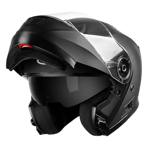 Casco Moto Modular ECE Homologado - YEMA YM-926 Casco de Moto Integral Scooter para Mujer Hombre Adultos con Doble Visera-Negro Mate-L