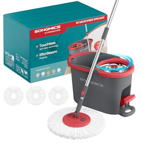 SONGMICS Juego de Fregona y Cubo, 1 Paño de Microfibra, Pedal