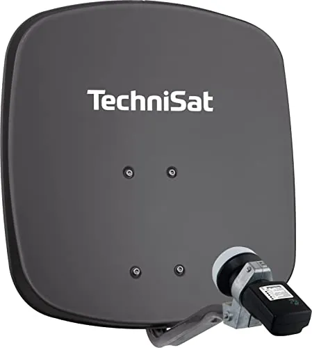 TechniSat DIGIDISH 45 - Antena parabólica para 1 abonado (Sistema de satélite pequeño de 45 cm - Juego Completo con Soporte de Pared, buscador de satélite V/H-LNB y Montaje sobre Tubo) Gris