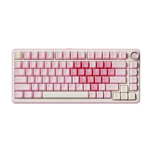 YUNZII B75 Pro Teclado Mecánico Inalámbrico,75% Teclado para Juegos Hot Swap Hot Swap Custom Teclado con Knob,Pre-lubed Switches RGB,BT/Tipo-C/2.4G Teclado (Rosa, Cocoa Cream V2 Switch)