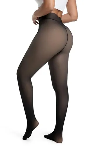 DIKER Medias Termicas Mujer Invierno, con Forradas, Efecto Translúcido | Cintura Alta, Gran Elasticidad y Una Sola Costura en la Entrepierna, Suaves y Confortables, Disponible en Versión Larga