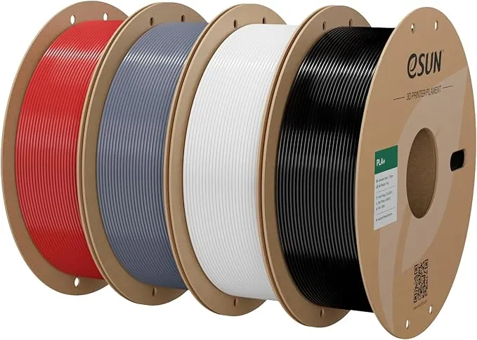 eSUN Filamento PLA+ 1.75mm, Mejorado Tenacidad Impresora 3D Filamento PLA Plus, Precisión Dimensional +/- 0.03mm, 1KG por Carrete, 4 Carretes para 3D Impresoras, Rojo Oscuro+Gris+Blanco Frío+Negro