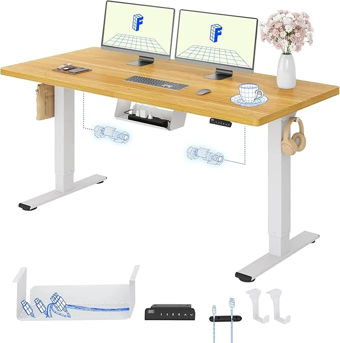 FLEXISPOT Escritorio Elevable Eléctrico 160X80cm con Tablero Entero con 2 Motor, Standing Desk, Mesa Elevable Escritorio de Elevable con 4 Opciones de Memoria Inteligente para Oficina y Hogar(Arce)