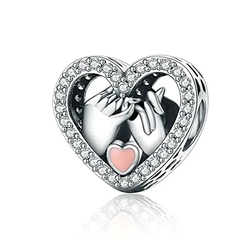 NINGAN 'I Love You 'Colgante de amor cuentas brillantes zircon plata esterlina encanto joyas San Valentín regalo de día de la madre para mujeres pulseras europeas (Amor rosa)
