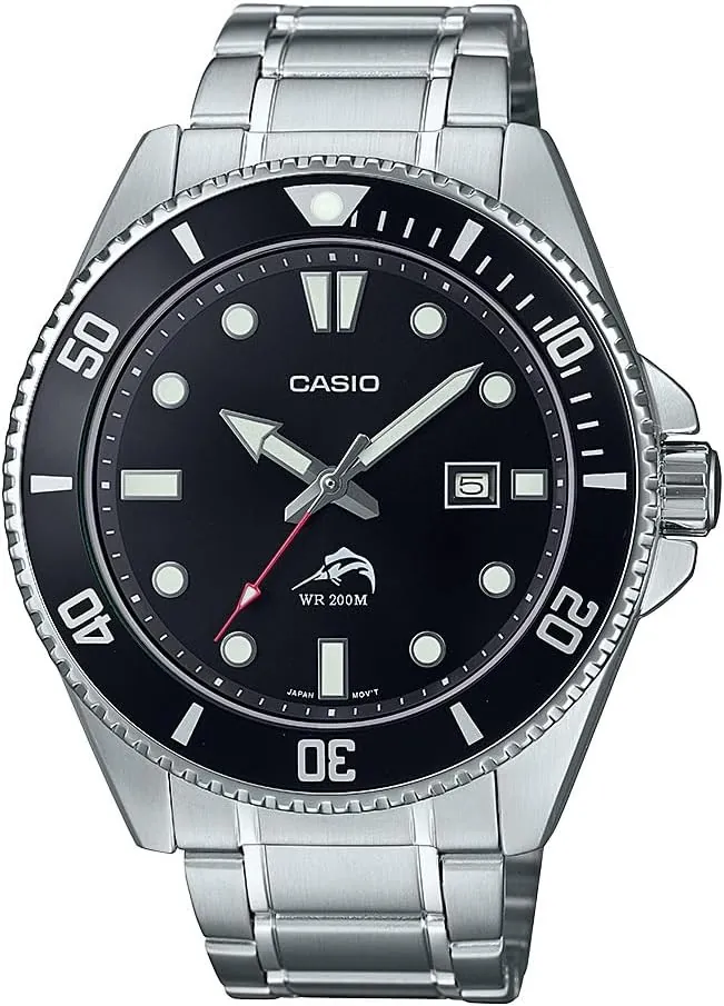 Casio Serie MDV106 | Reloj analógico unisex | 200 m WR | Caja de acero inoxidable | Correa de resina | Analógico de 2 manecillas (HR, Min, SEC) | Indicación de fecha | Corona atornillada/tapa trasera