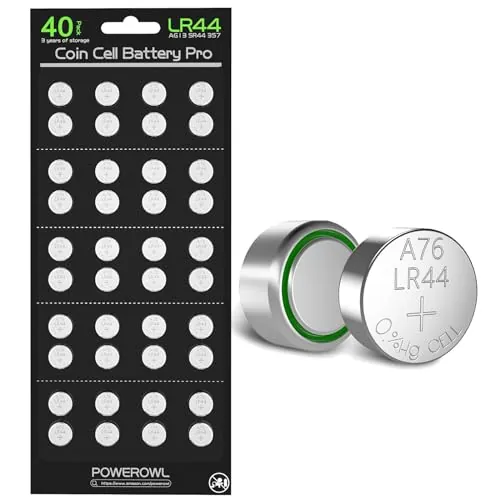 POWEROWL 40 Pilas de Botón Alcalinas AG13 LR44 de 1.5 V, A76/ V13GA / GP76A / 357 / SR44W Baterías de Botón