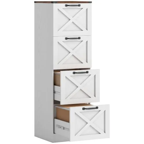 HOMCOM Cajonera Escritorio con 2 Cajones para A4 y Carta 40x40x131cm Blanco | Cajonera de Oficina, Mueble Archivador, Soporte para Impresora, con Riel Colgante