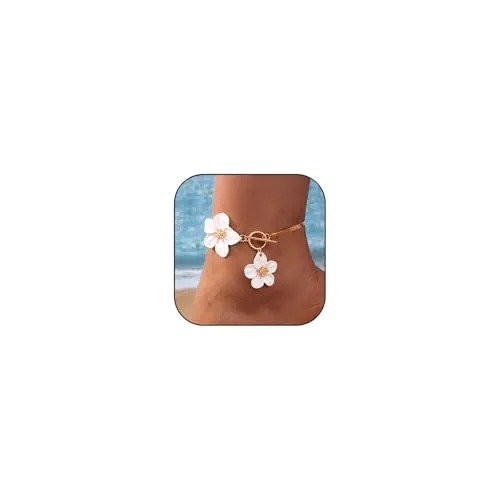 CharmBurst Boho Tobilleras, Tobilleras Doradas, Tobillera a Prueba de Agua, Práctico Conjunto de Joyas de Flores para el Pie, Elegante Tobillera de Verano en Forma de Flor
