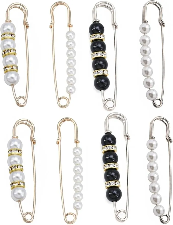 Pack de 8 Broches Imperdibles para Mujer, Clip para Ajustar Cintura de Pantalones, Alfiler de Seguridad con Perlas para Chal y Vestidos
