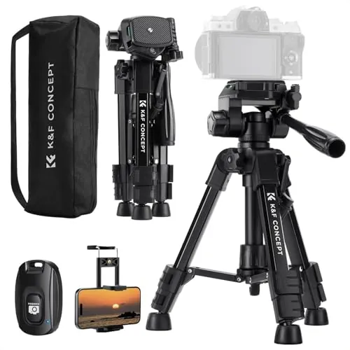 K&F CONCEPT Mini Trípode Mesa para Cámara, S233A0 Trípode de Aluminio 64cm con Control Remoto Pequeño y Portátil para Cámaras DSLR, Videocámaras, Teléfonos, Proyectores y Telescopios