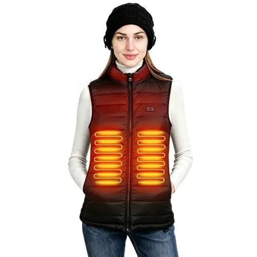 Loowoko Chaleco calefactable mujer con bateria 10000mah, chaqueta calefactable sin mangas ligera, 3 niveles de calor + 4 zonas, Para trabajar al aire libre, ciclismo, moto y esquí