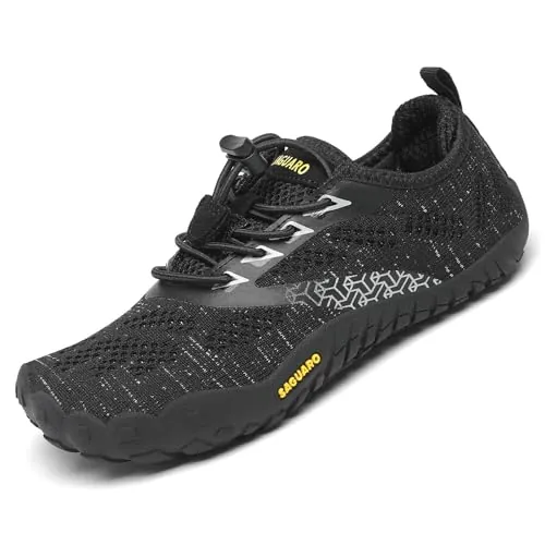 SAGUARO Calzado Descalzos Niños Zapatillas de Trail Niñas Transpirables Minimalistas Zapatos de Deporte Antideslizantes Fitness Correr en Asfalto Barefoot Zapatillas Senderismo Exterior Negro 33 EU