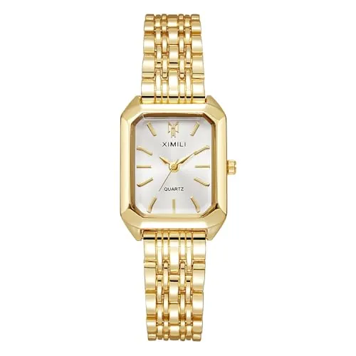 OFFCUP Reloj Analógico para Mujer de Cuarzo con Correa en Acero Inoxidable, 32mm Clásico Reloj Cuadrado para Mujer, Reloj de Pulsera de Moda para Damas y Niñas, 3 Manecillas (Esfera Blanca)
