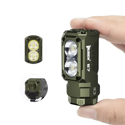 WUBEN Mini linterna recargable E7 de 1800 lúmenes verde militar con imán, linterna EDC superbrillante, 6 modos, linterna recargable tipo C LED IP68 para faros, rescate, camping