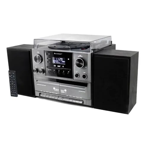 Soundmaster MCD5600SW Sistema estéreo con Tocadiscos, Reproductor de CD con Casete Doble Dab+, codificación USB MP3 Bluetooth, digitalización, conexión de Antena de 75 ohmios