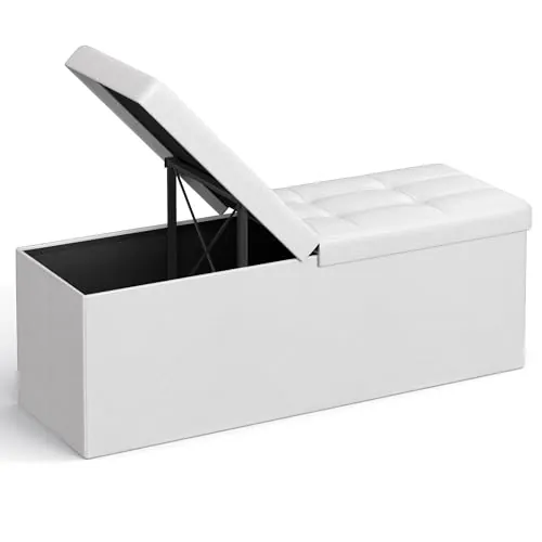 SONGMICS Puff Almacenaje, Banco con Tapa Plegable, 120 L, 110 x 38 x 38 cm