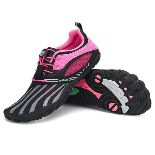 SAGUARO Mujer Hombre Barefoot Zapatillas Minimalistas Zapatillas de Trail Running Antideslizante Calzado Barefoot para Fitness Trekking Gym SC Rosa,Gr.41