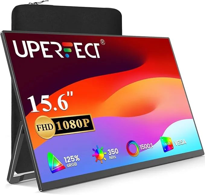 UPERFECT Monitor portátil 15,6 Pulgadas Pantalla Portatil USB C Display FHD 1080P 125% sRGB 1500:1 Segundo Monitor para PC Laptop, Soporte VESA