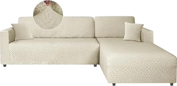 Ystyle Funda Sofa Chaise Longue Ajustables Izquierdo Derecho, Cubre Sofa Chaise Longue, 2 Piezas Protector Sofa Elasticas ChaiseLongue, Funda Sofa L (2 Plazas+2 Plazas, Beige)