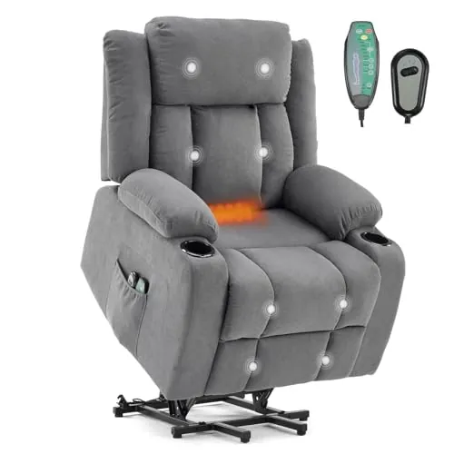 LEADZM Silla Relax Eléctrica con Función de Masaje y Calor, Inclinación Ajustable y Reposapiés, Control Remoto Incluido Dunkelgrau