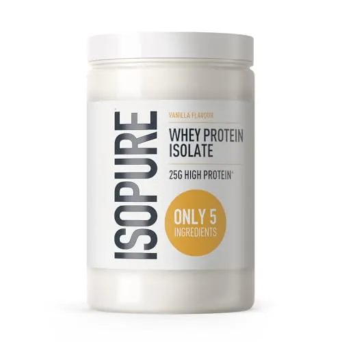 Isopure Aislado de Proteína de Suero (Whey Protein Isolate) en Polvo, Sabor Vainilla | 25 g de Proteína por Toma, Baja en Azúcar, Solo 5 Ingredientes, Sin Saborizantes Artificiales, 450 g