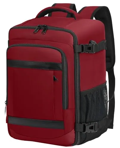 KLOSTAIN Mochila 40x30x20 Viaje Cabina Avión Equipaje de Mano Aprobada para Ryanair EasyJet Eurowings Hombre Mujer 24L,Rojo