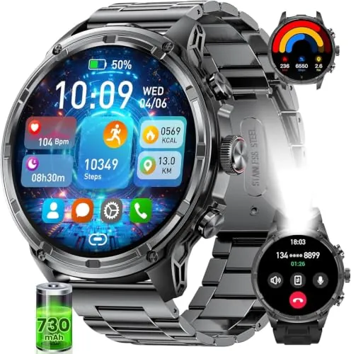 Reloj inteligente para hombre, pantalla grande HD de 1,85 pulgadas, batería de 710 mAh, reloj deportivo para hombre con linterna/más de 120 modos deportivos, resistente al agua 5 ATM