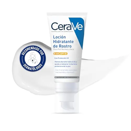 CeraVe, Cerave Loción Hidratante Facial SPF 50, Crema hidratante día, 52 ml