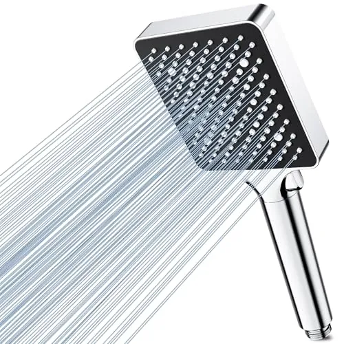 Magichome Alcachofa de Ducha Cuadrada Alta Presion y 6 Tipos Ahorra | Cabezal de Ducha de Mano, Ajuste con Una Sola Mano, Ahorro de Agua, 6 Tipos de Chorro, sin Manguera, Ideal para Hogar y Baño