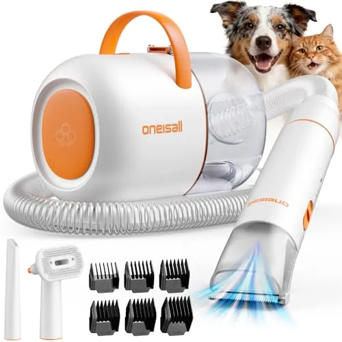 oneisall Máquina cortapelo para perros con aspirador, succión de 15000Pa
