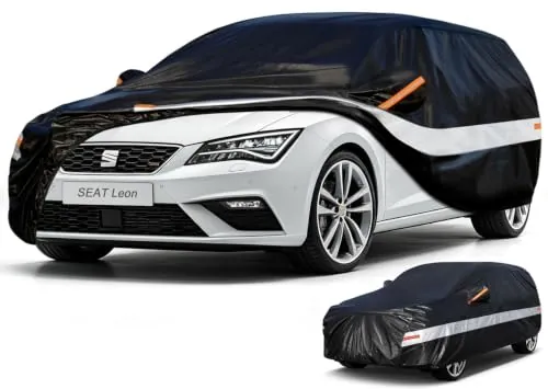 Holthly Funda Coche Exterior para Seat Leon(1999-2026),Funda Coche 10 Capas de Protección,Cubre Coche 100% Impermeable,Antipolvo,Cortaviento,Impermeable a la Lluvia,Protección UV.