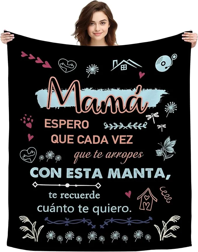 Regalo Mamá, Regalos para Mi Madre Día de la Madre Regalos Originales para Mujer Ideas Regalo de Cumpleaños Navidad para Mama Decoración Mantas (Mamá-Negro)