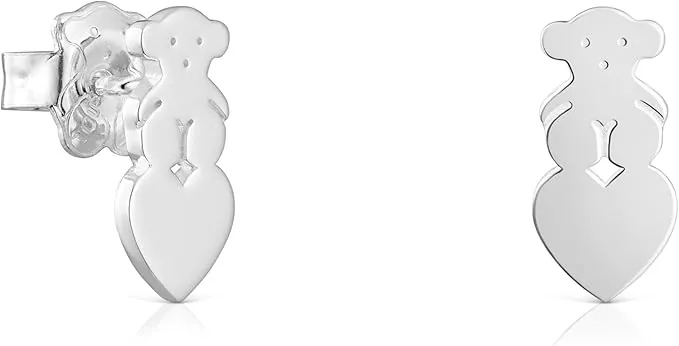 TOUS Pendientes de Plata de Primera Ley para Mujer con Motivo de Oso y Corazón de 13 mm, Colección Sweet Dolls
