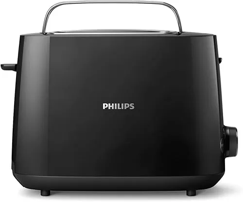 Philips Tostadora de pan 2 Ranuras, 8 Ajustes, Calientabollos, Negro