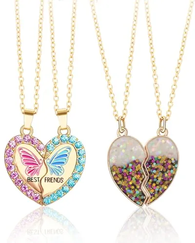 FUGLUS 2 pares Colgantes para niña,Amistad Colgante Collar Conjunto Mejores Amigos Collar BFF Collar Corazón Púrpura Amistad Collar para Niñas Regalo de Cumpleaños para Mejores Amigos