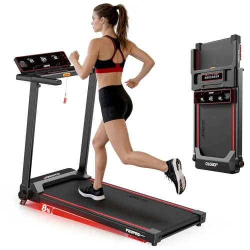 JOROTO Cinta de Correr Plegable para el Hogar, Motor 2,5PS, Inclinación 8%, Velocidad 1-12 KM/H, Cinta Ancha, Pantalla LED, Peso Máximo 130KG, Compacta con Manillar para Caminar y Correr