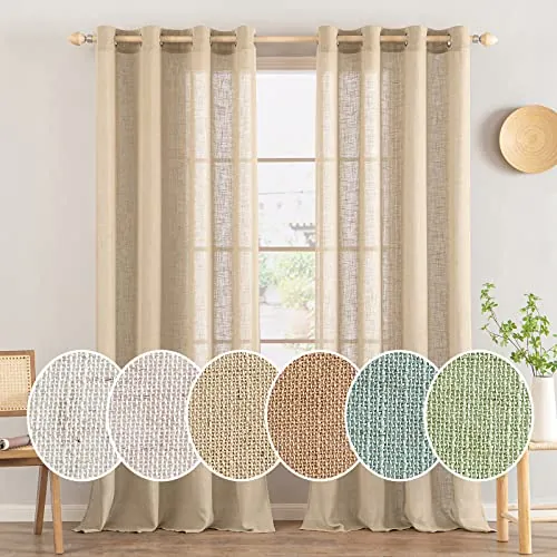 MIULEE Juego de Cortinas de Lino Translúcido con Ojales Caqui 280x140 cm | 2 Piezas, Visillo Lino para Dos Puertas de Balcón Cortinas, Modernas Decorativas para Salón Dormitorio Habitación