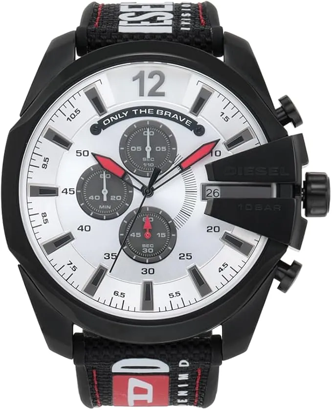 Diesel Reloj Mega Chief para Hombre, Movimiento cronógrafo con Correa de Silicona o sintética