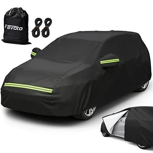 Favoto Cubierta de Coche Impermeable, Funda de Coche Exterior Algodón con Cremallera para Hatchback Anti-UV Transpirable Resistente al Polvo Lluvia Rasguño Nieve Sol al Aire Libre 435x180x160cm