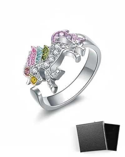 HSIXHAF 1 pcs Anillo de unicornio arcoíris con apertura de diamantes de imitación ajustable de dibujos animados unicornio para niñas, Regalo para hija, nieta, hija de una amiga.