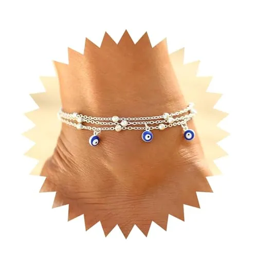 Xduargs Boho Capas Mal De Ojo Tobillo Pulsera Vintage Ojo Del Demonio Pie De Plata Azul Ojo Cadena Pulsera Verano Playa Ajustable Bola Tobillo Pulsera Joyas Para Mujeres Y Niñas
